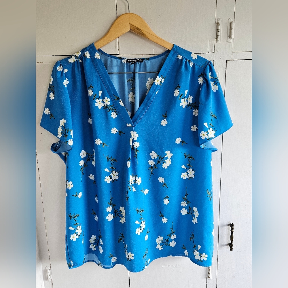 Hilary Radley sky blue floral blouse Size XXL
